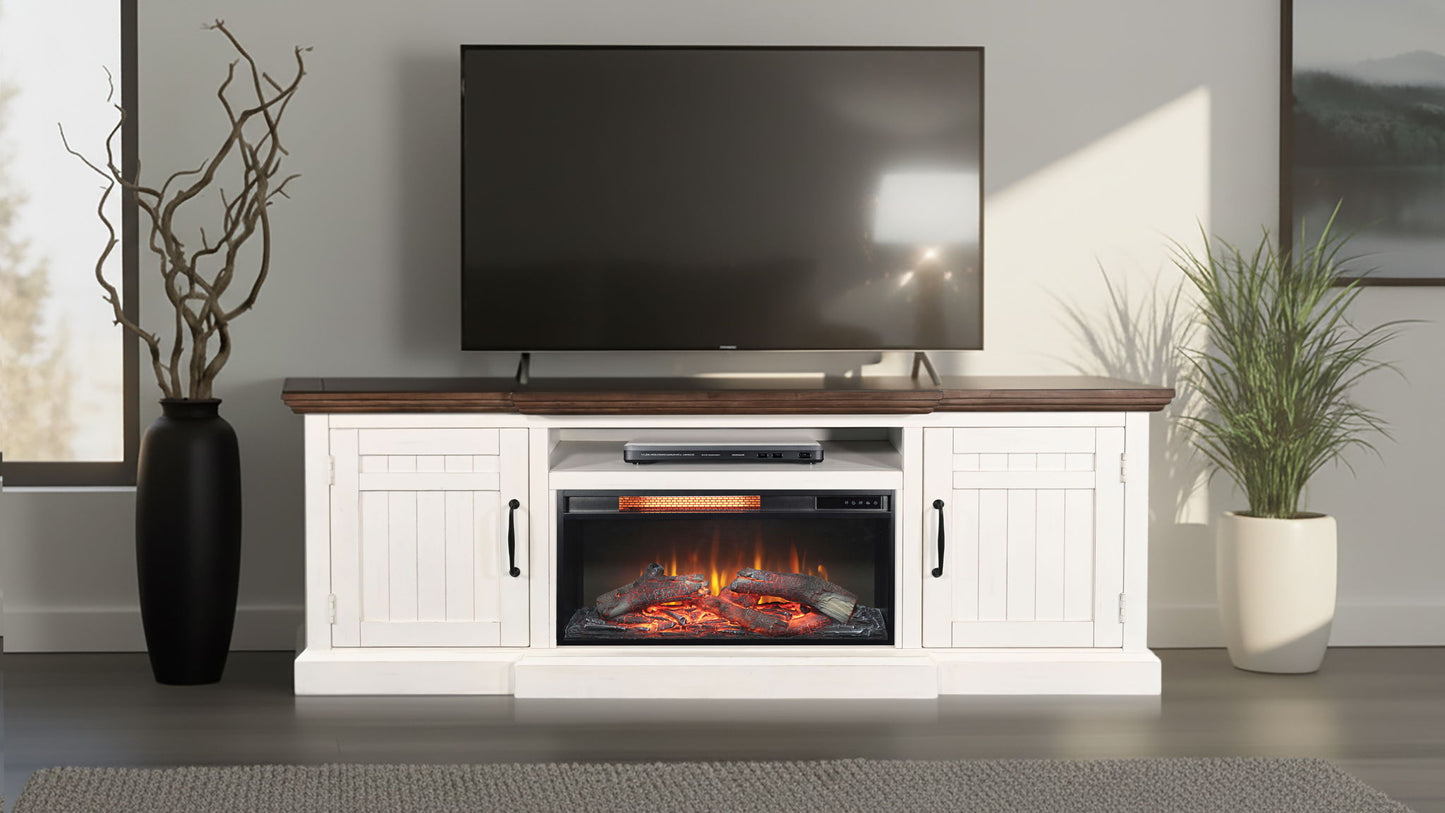 Media Console With Electric Fireplace - Buckskin / Marble White