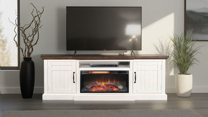Media Console With Electric Fireplace - Buckskin / Marble White