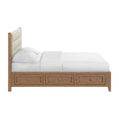 McKenzie - Queen Upholstered Panel Storage Bed - Pecan