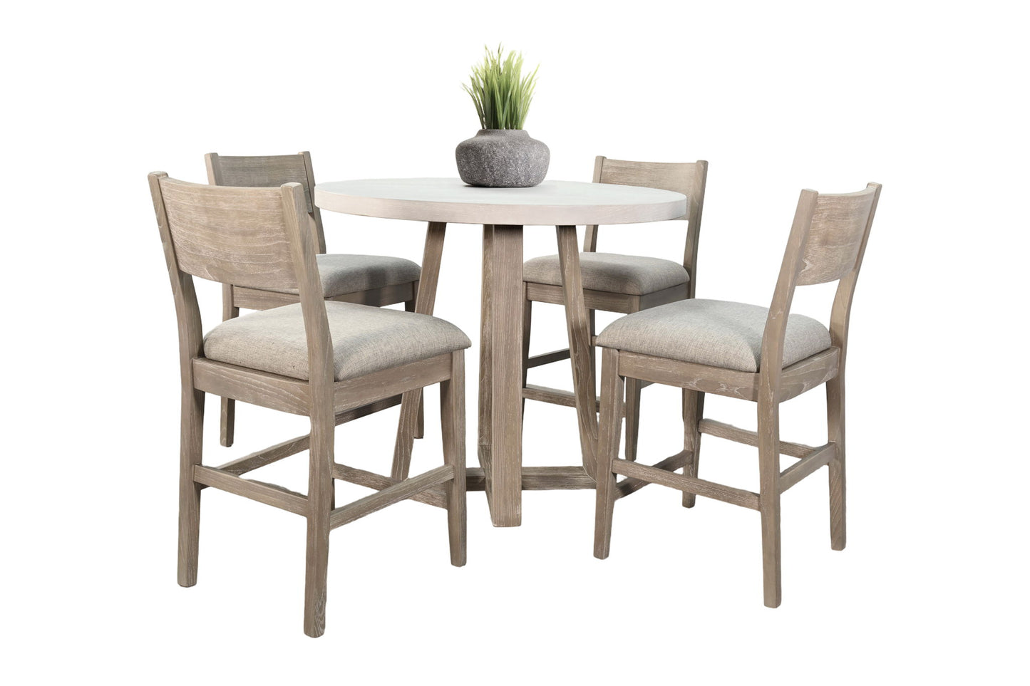 Rowan - 5 Piece Round Counter Dining Set (Table, 4 Stools) - Light Gray / Wheat