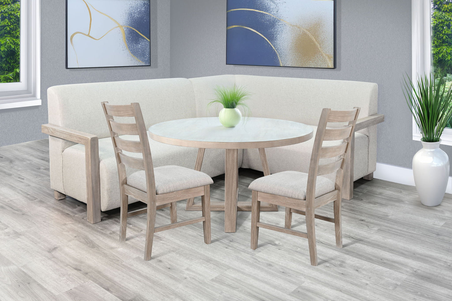 4-Piece Upholstered Dining Set (Bench, Table, 2 Side Chairs) - Wheat