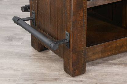 Traditional Wood Home Bar With Stools With Metal Back