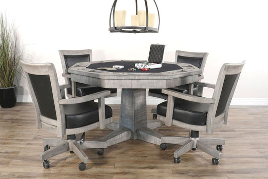 5 Piece Reversible Game And Dining Poker Table Set - Alpine Gray