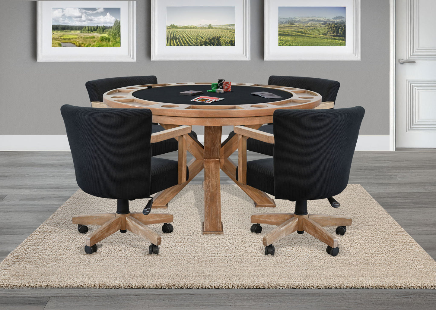 5 Piece Reversible Game And Dining Poker Table Set - Oak Grove
