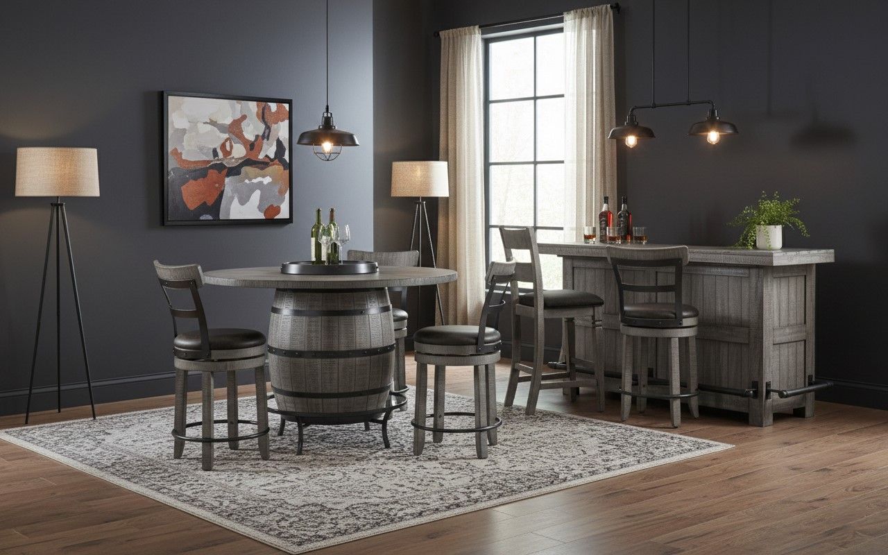 Alpine - Round Pub Table With Wine Barrel Base - Gray
