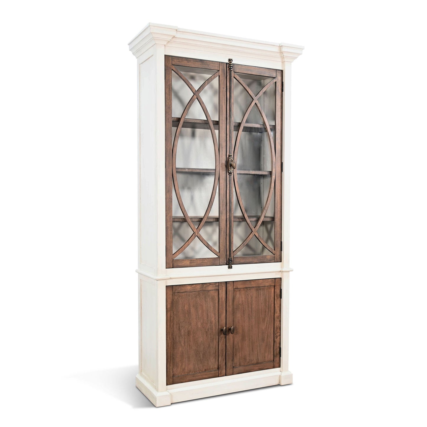 Two-Tone Display Cabinet With Glass Doors - Buckskin / Marble White