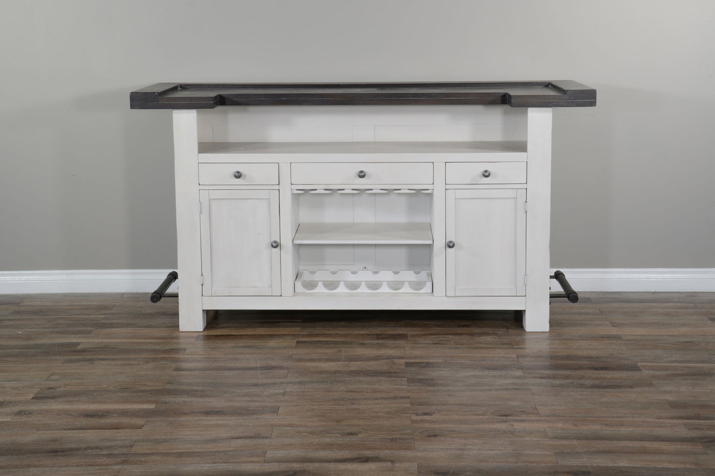 78" Farmhouse Wood Home 3 Piece Bar Set - Cottage White / Europen Dark