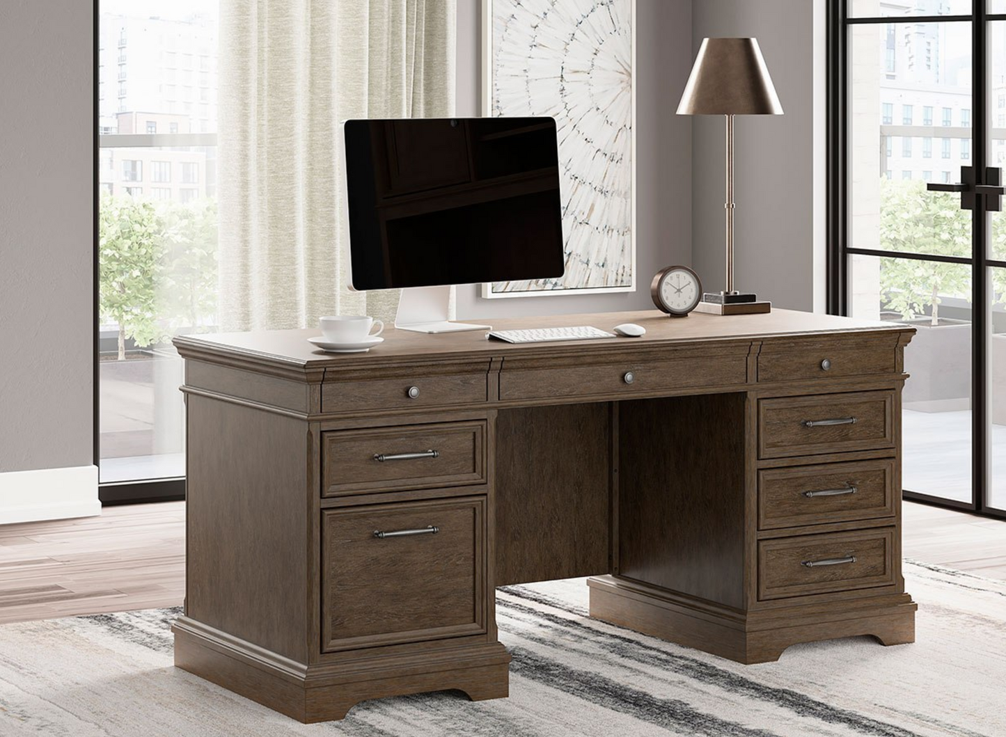 Janismore Weathered Gray Home Office Executive Desk