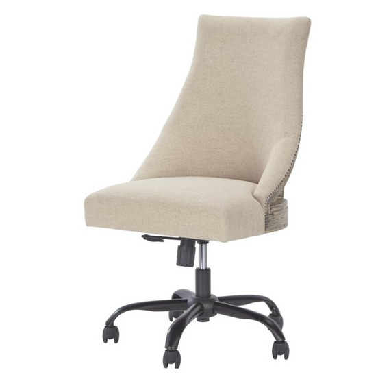 Modern Upholstered Home Office Swivel Desk Chair with Nailhead Trim, Beige