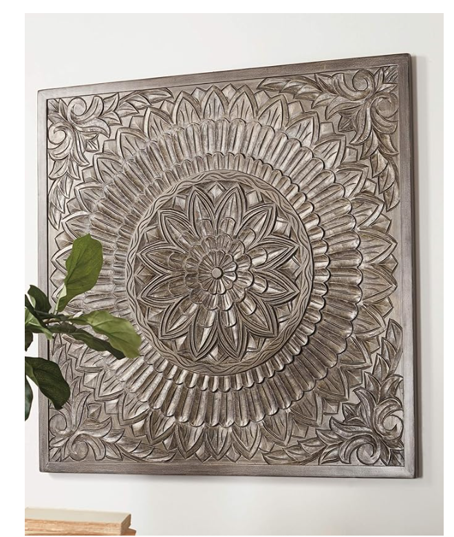 Briony Boho 36" Medallion Floral Design Wall Art, Antique Gray