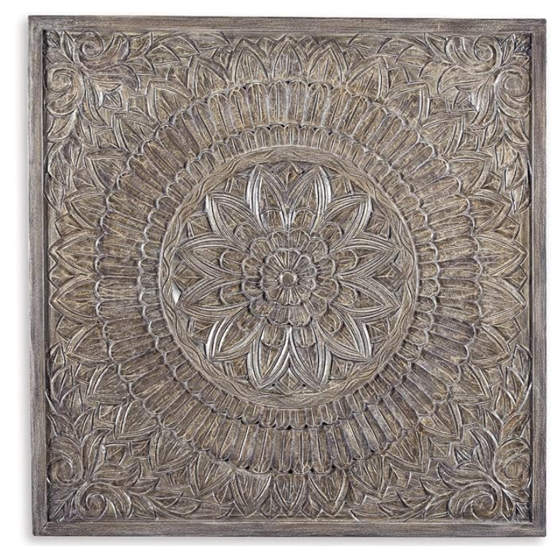 Briony Boho 36" Medallion Floral Design Wall Art, Antique Gray