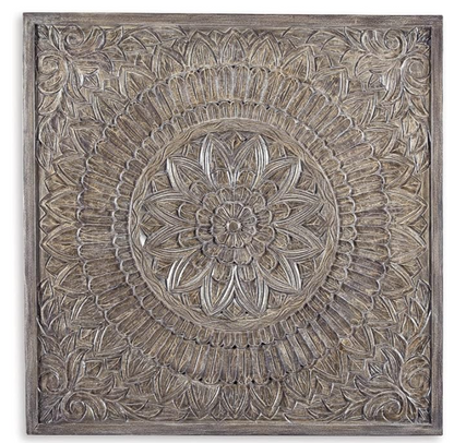 Briony Boho 36" Medallion Floral Design Wall Art, Antique Gray