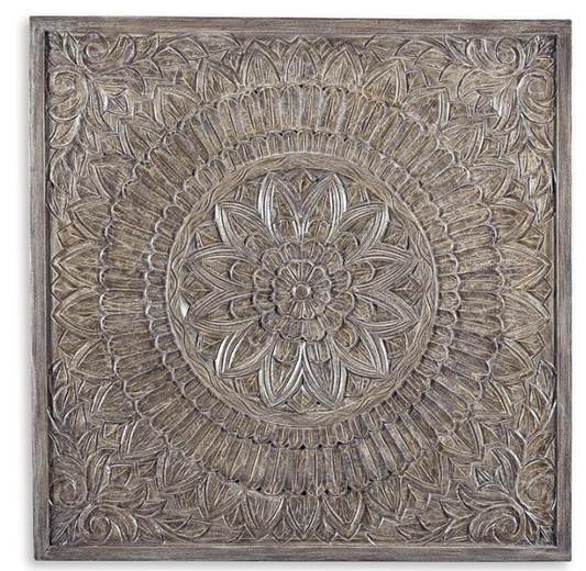 Briony Boho 36" Medallion Floral Design Wall Art, Antique Gray
