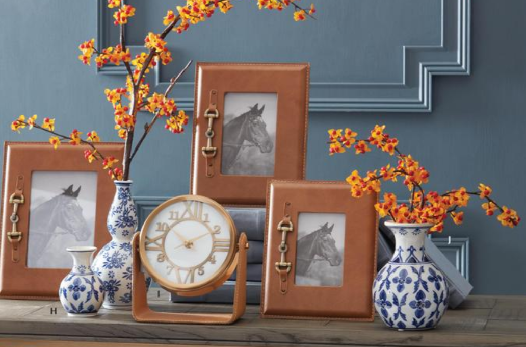 Set of 2 Tan Leather Photo Frames w/Silver Horse Bit