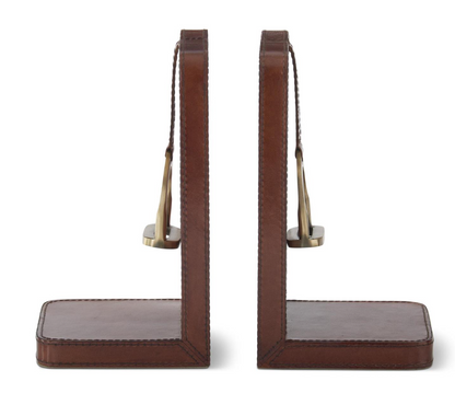 Set of 2 9.5 Inch Brown Leather Stirrup Detail Bookends