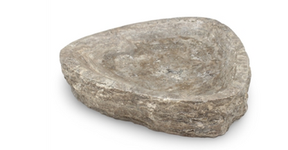 Grey Travertine Organic Shaped Rough Edged Bowl - Grey - Grey