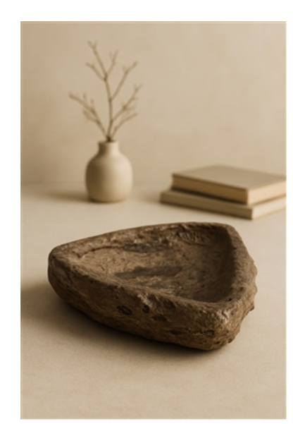Grey Travertine Organic Shaped Rough Edged Bowl - Grey - Grey