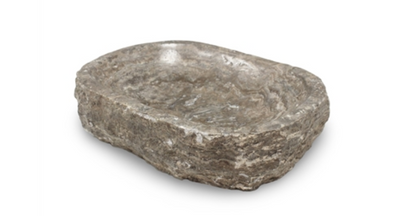 Grey Travertine Rough Organic Shaped Edged Bowl - Grey - Grey