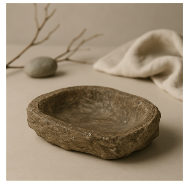 Grey Travertine Rough Organic Shaped Edged Bowl - Grey - Grey