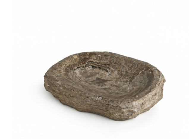 Grey Travertine Rough Organic Shaped Edged Bowl - Grey - Grey