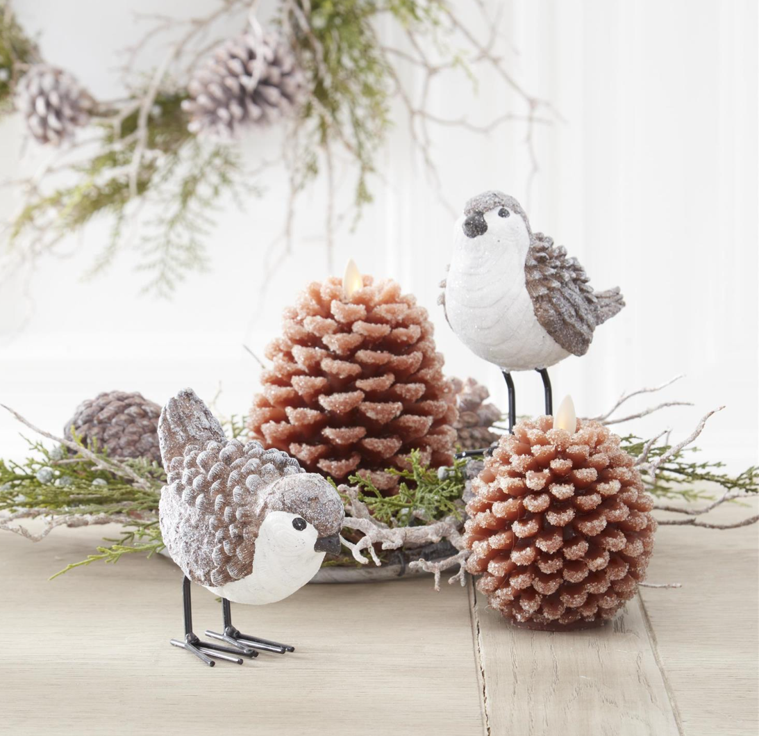 4.5 Inch Brown Wax Snowy Pinecone Luminara Indoor Candle