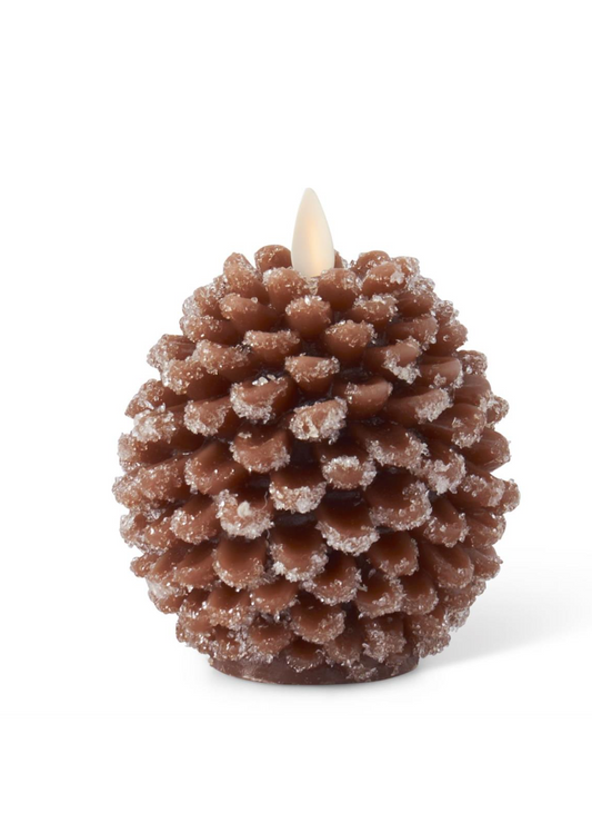 4.5 Inch Brown Wax Snowy Pinecone Luminara Indoor Candle