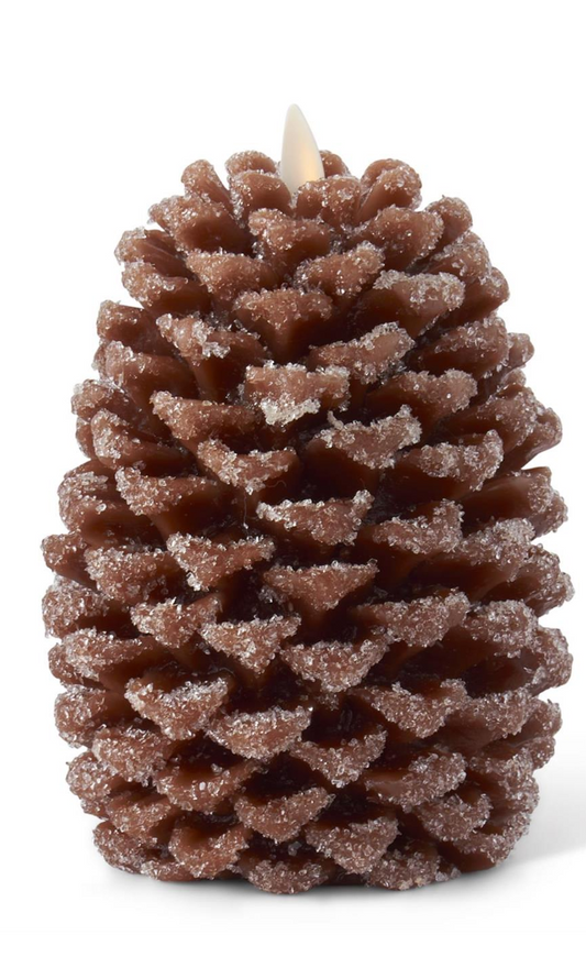 6.5 Inch Brown Wax Snowy Pinecone Luminara Indoor Candle
