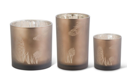 Set of 3 Frosted Brown Glass Containers w/Pinecone Pattern
