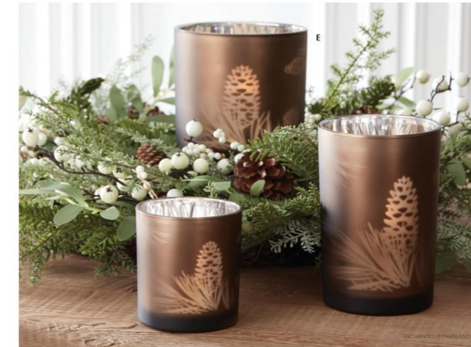 Set of 3 Frosted Brown Glass Containers w/Pinecone Pattern