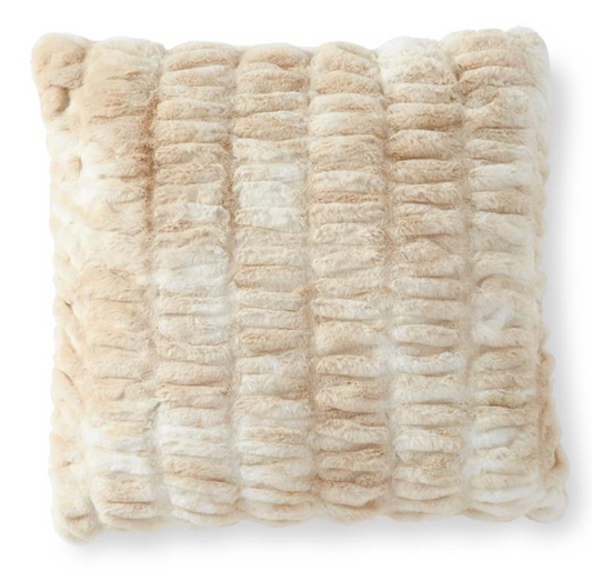 24 Inch Cream & Tan Ribbed Vegan Fur Pillow