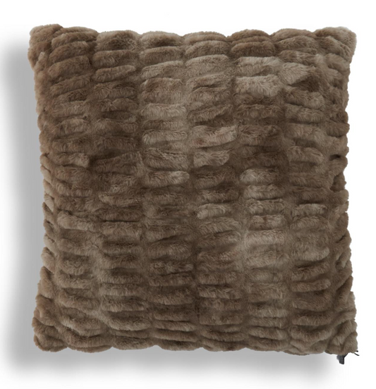 24 Inch Brown Ribbed Vegan Fur Pillow