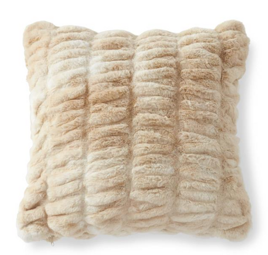 18 Inch Cream & Tan Ribbed Vegan Fur Pillow