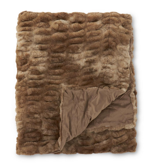 60 Inch Brown Ribbed Vegan Fur Throw Blanket