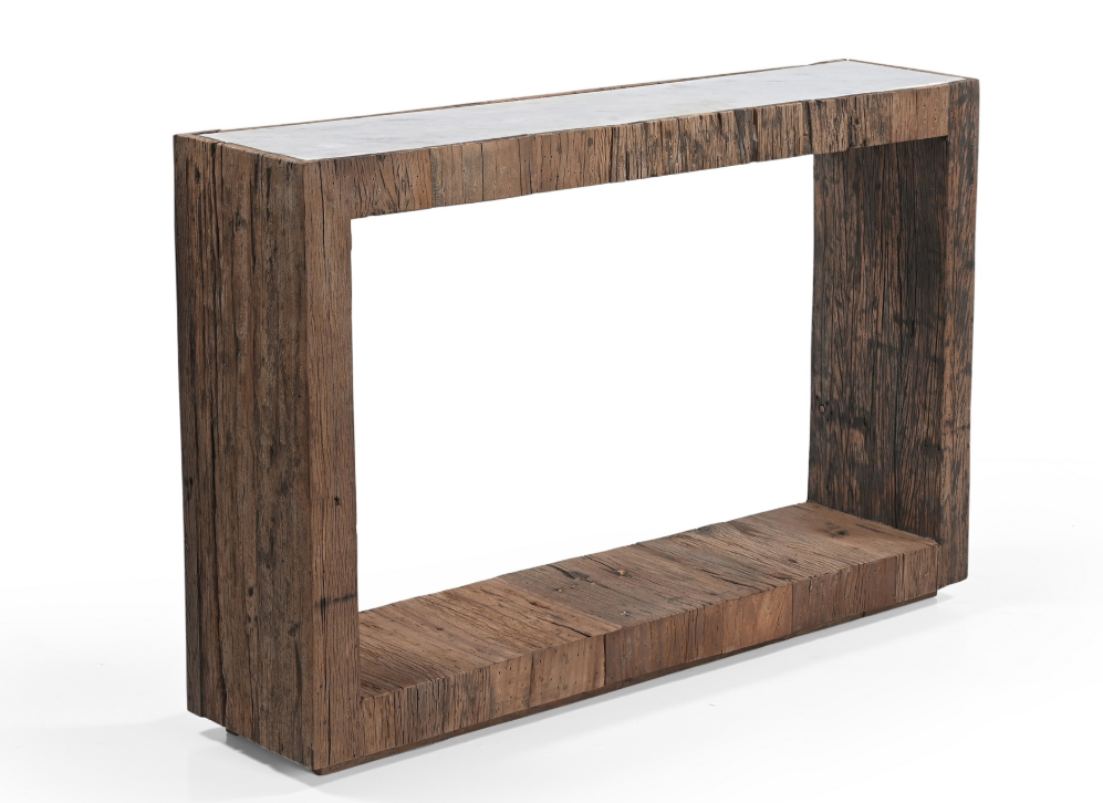 Wood Console Table with Marble Top