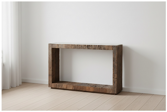 Wood Console Table with Marble Top