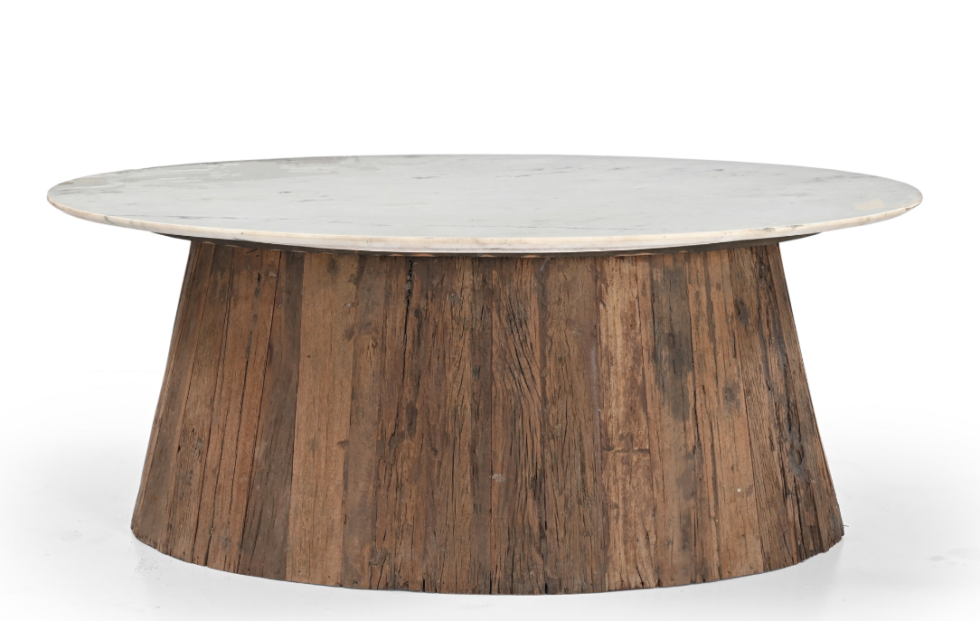 Oval Wood Coffee Table with Marble Top