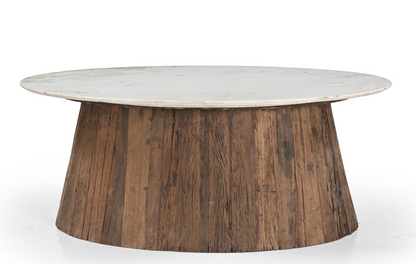 Oval Wood Coffee Table with Marble Top