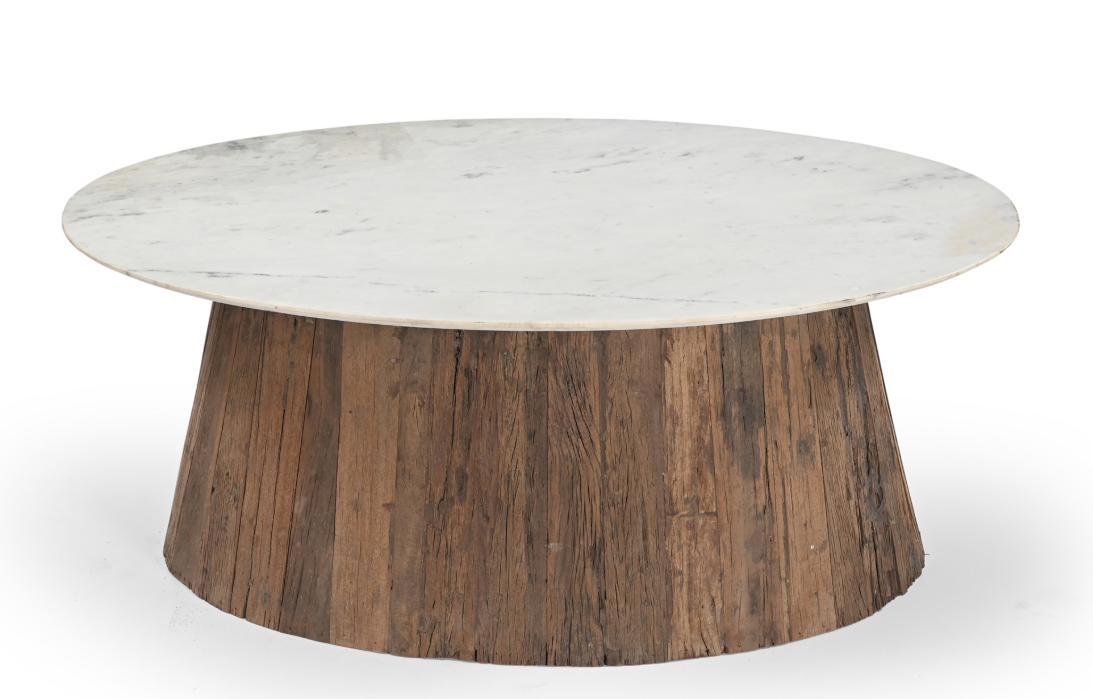 Oval Wood Coffee Table with Marble Top
