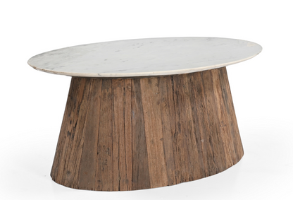 Oval Wood Coffee Table with Marble Top