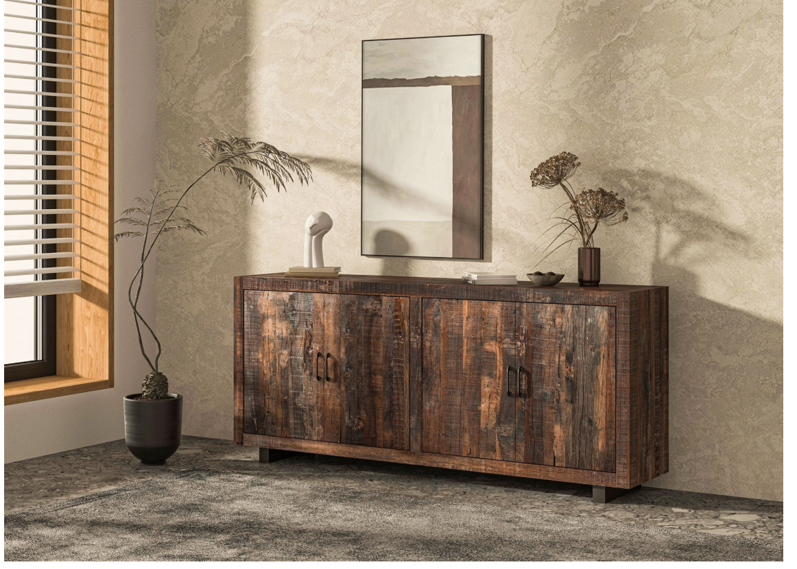Wooden & Iron Sideboard w 4 Doors