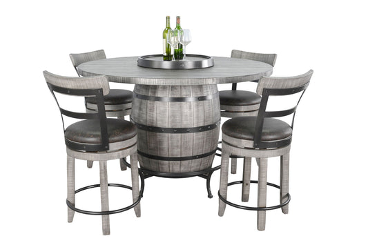 Round 5 Piece Pub Table With Side Chair Wine Barrel Set