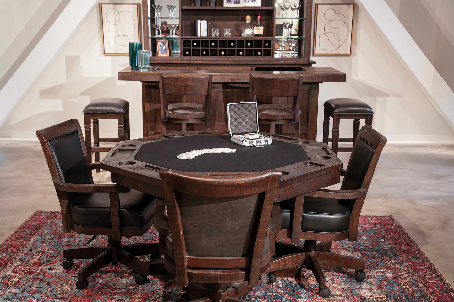 5 Piece Reversible Game And Dining Poker Table Set - Tobacco Leaf