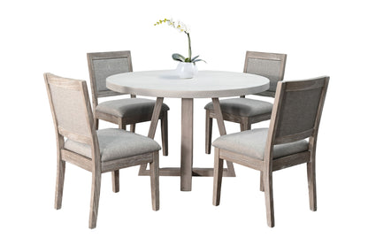 Rowan - 5 Piece Round Dining Set (Table, 4 Upholstered Back Chairs) - Light Gray / Wheat