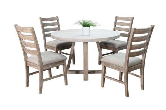 Rowan - 5 Piece Round Dining Set (Table, 4 Chairs) - Light Gray / Wheat