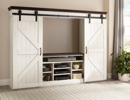 Carriage House - 109" Entertainment Wall - Cottage White / Europen Dark