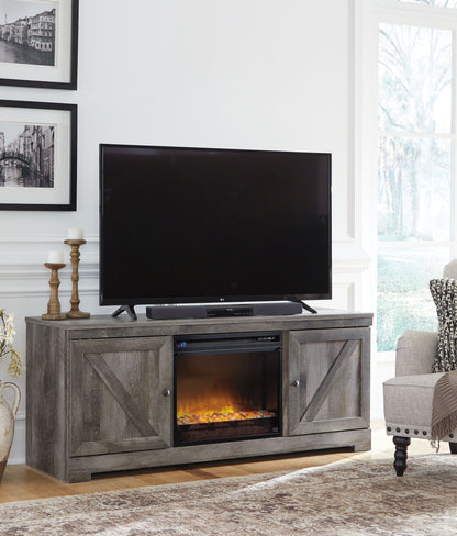 Wynnlow - 63" TV Stand With Glass/Stone Fireplace Insert - Gray