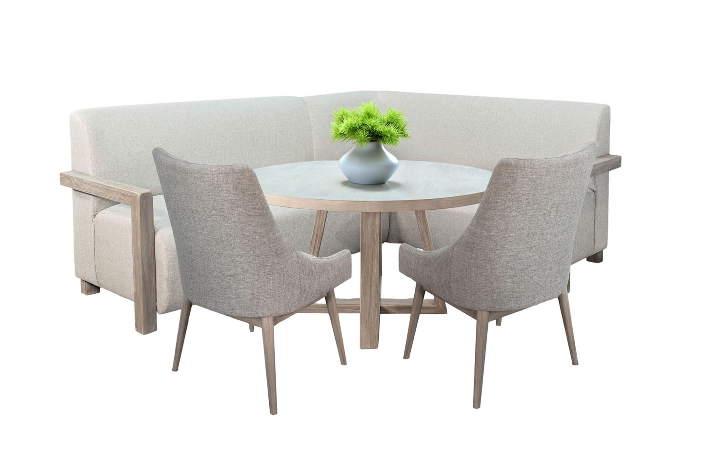 4-Piece Upholstered Dining Set (Bench, Table, 2 Highback Chairs) - Wheat
