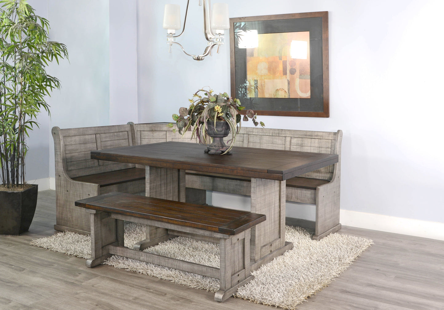 Homestead Hills - Wood Breakfast Nook Dining Set - Tobacco Leaf / Alpine Gray