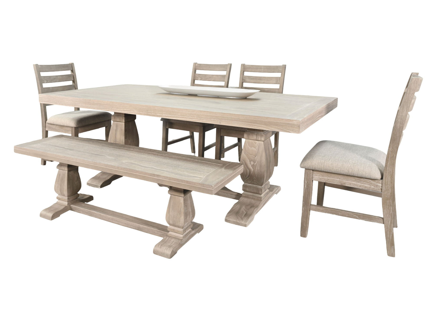 Gianna - Rectangular 6 Piece Chairs / Benche Dining Set - Wheat