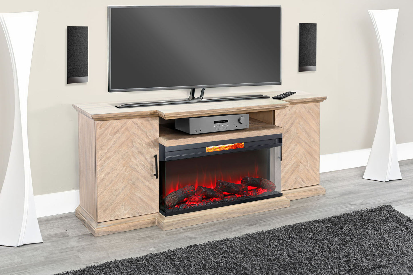 51.5" Wide Arch Bookcase With Electric Fireplace - Wheat